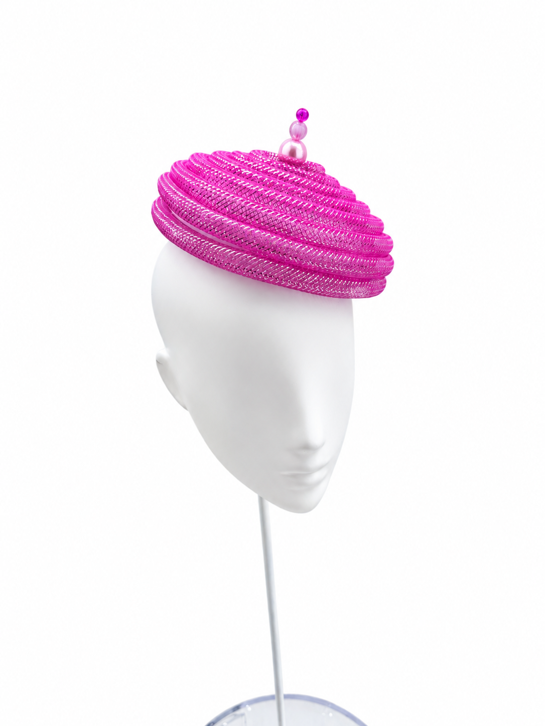Onda Azzurra pink spiral pillbox fascinator by Rachel Sañado, view 3