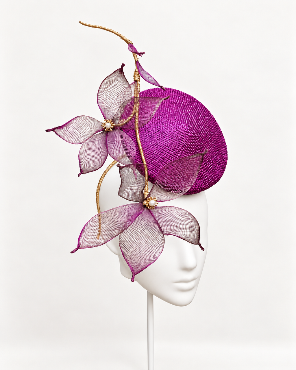 Le Jardin d’Avril magenta floral percher fascinator by Rachel Sañado, view 4