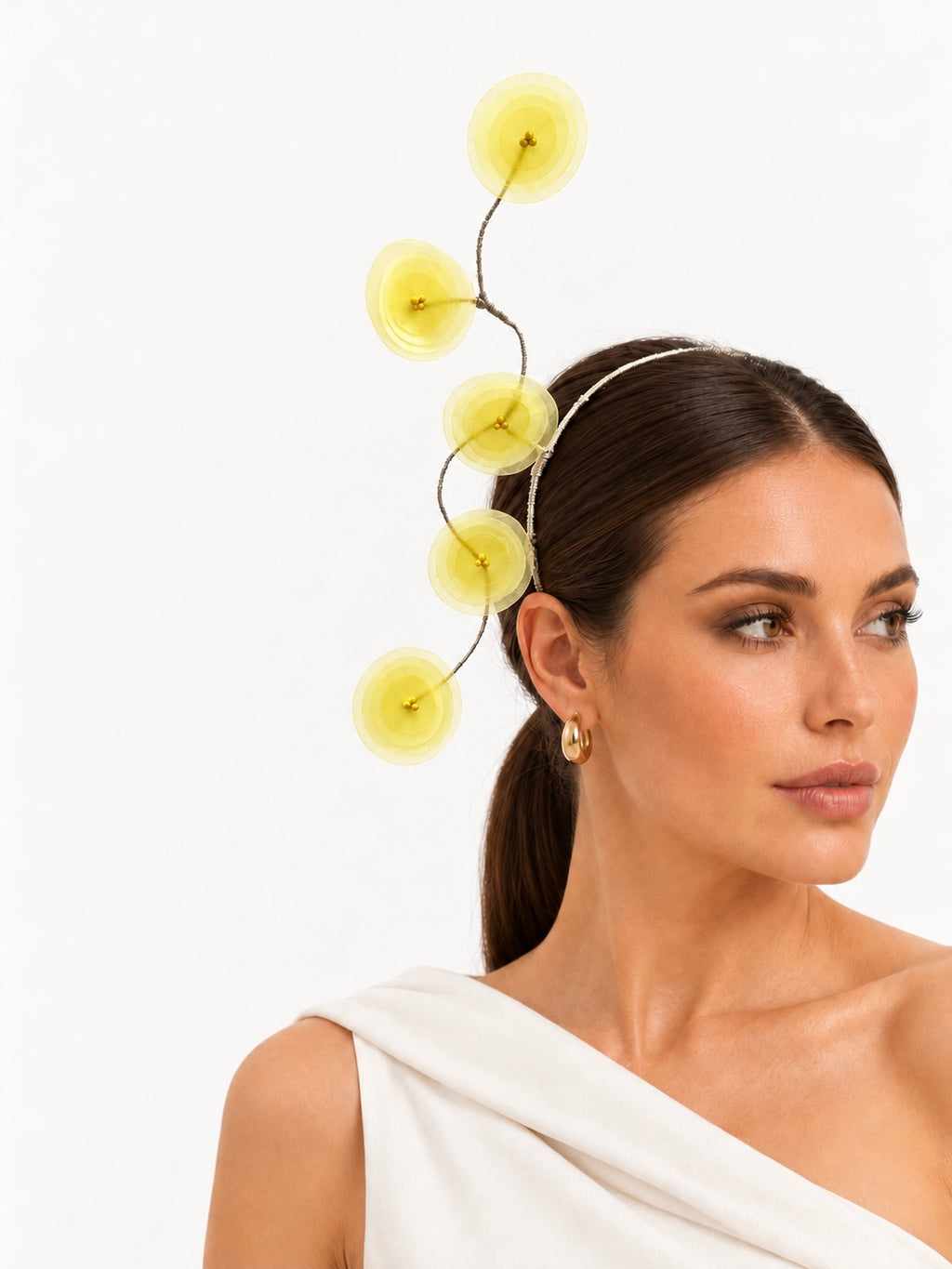 Ricordo di Positano lemon organza floral headband by Rachel Sañado, view 5