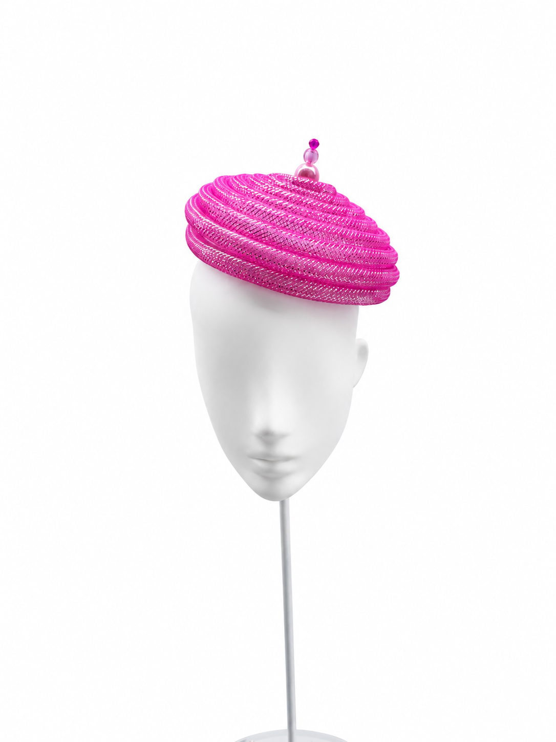 Onda Azzurra pink spiral pillbox fascinator by Rachel Sañado, view 2