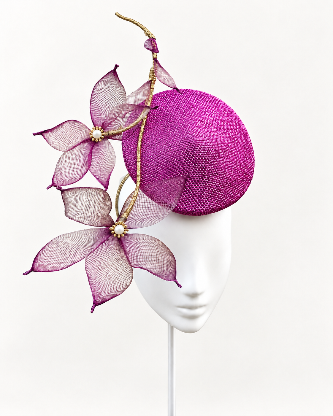 Le Jardin d’Avril magenta floral percher fascinator by Rachel Sañado, view 1