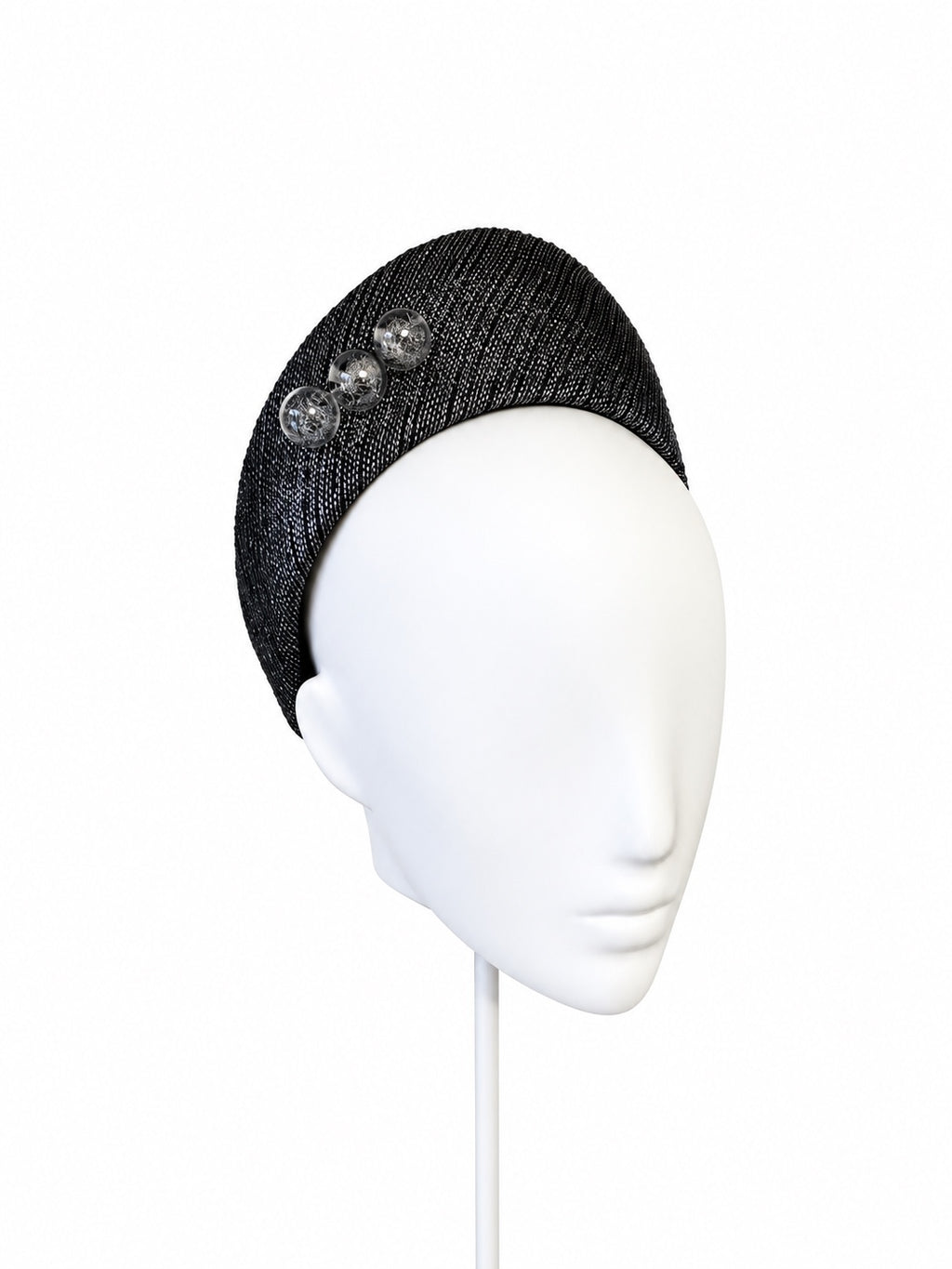 Rialto black crown with Murano glass beads, front mannequin view