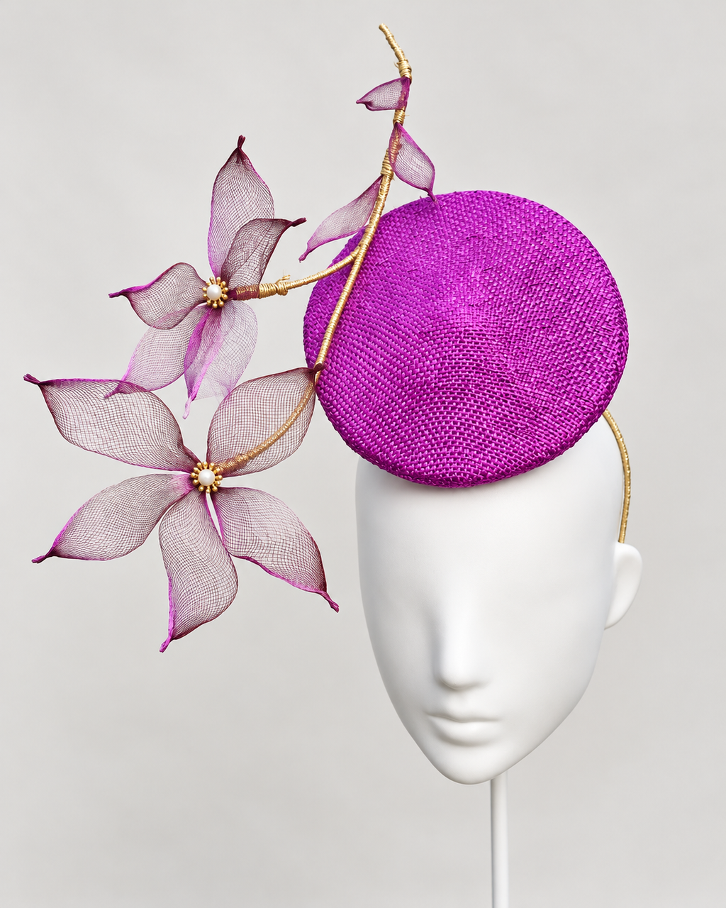Le Jardin d’Avril magenta floral percher fascinator by Rachel Sañado, view 3