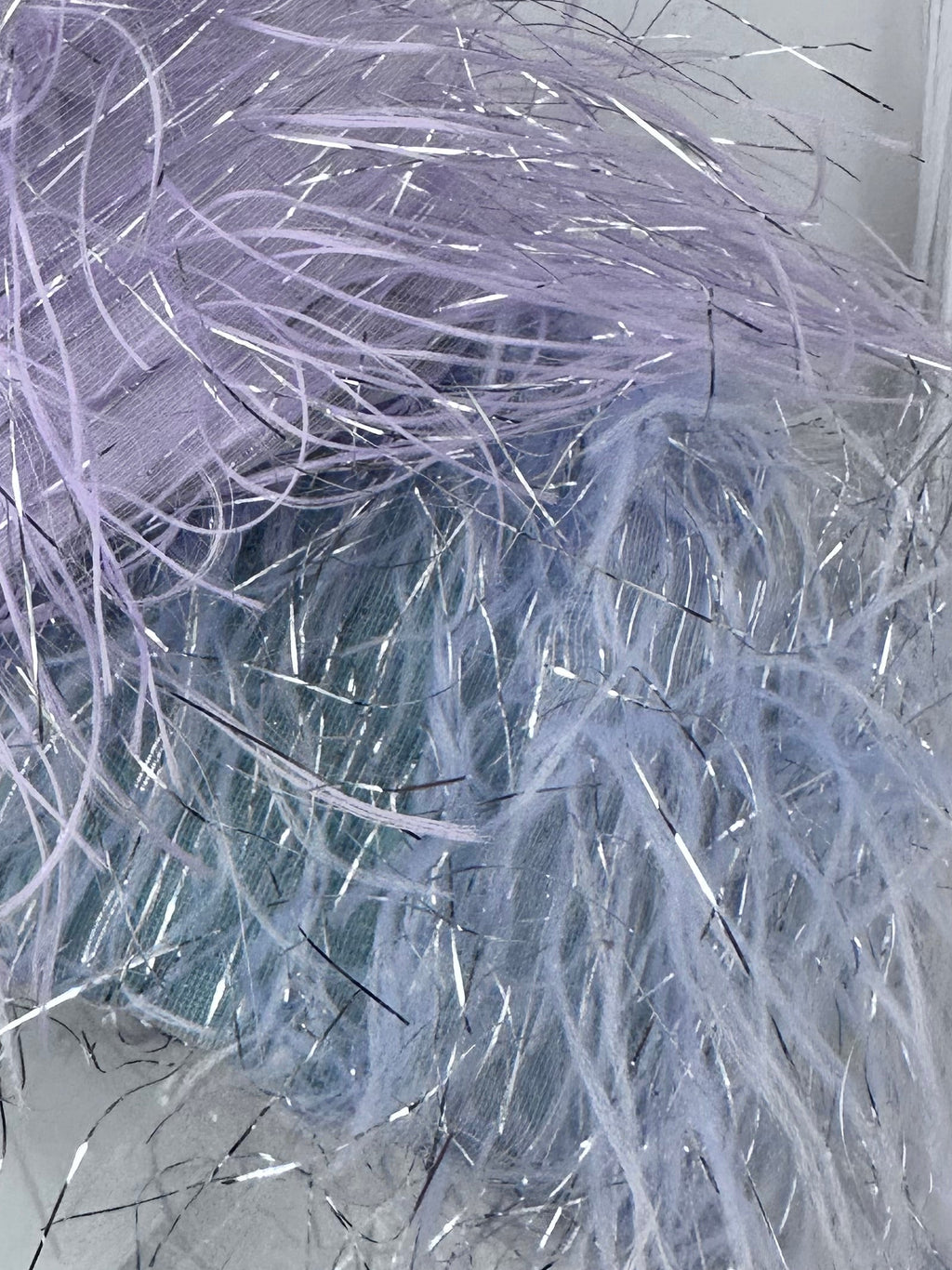 Frange di Luce soft blue-grey textured pillbox hat with silver Lurex highlights
