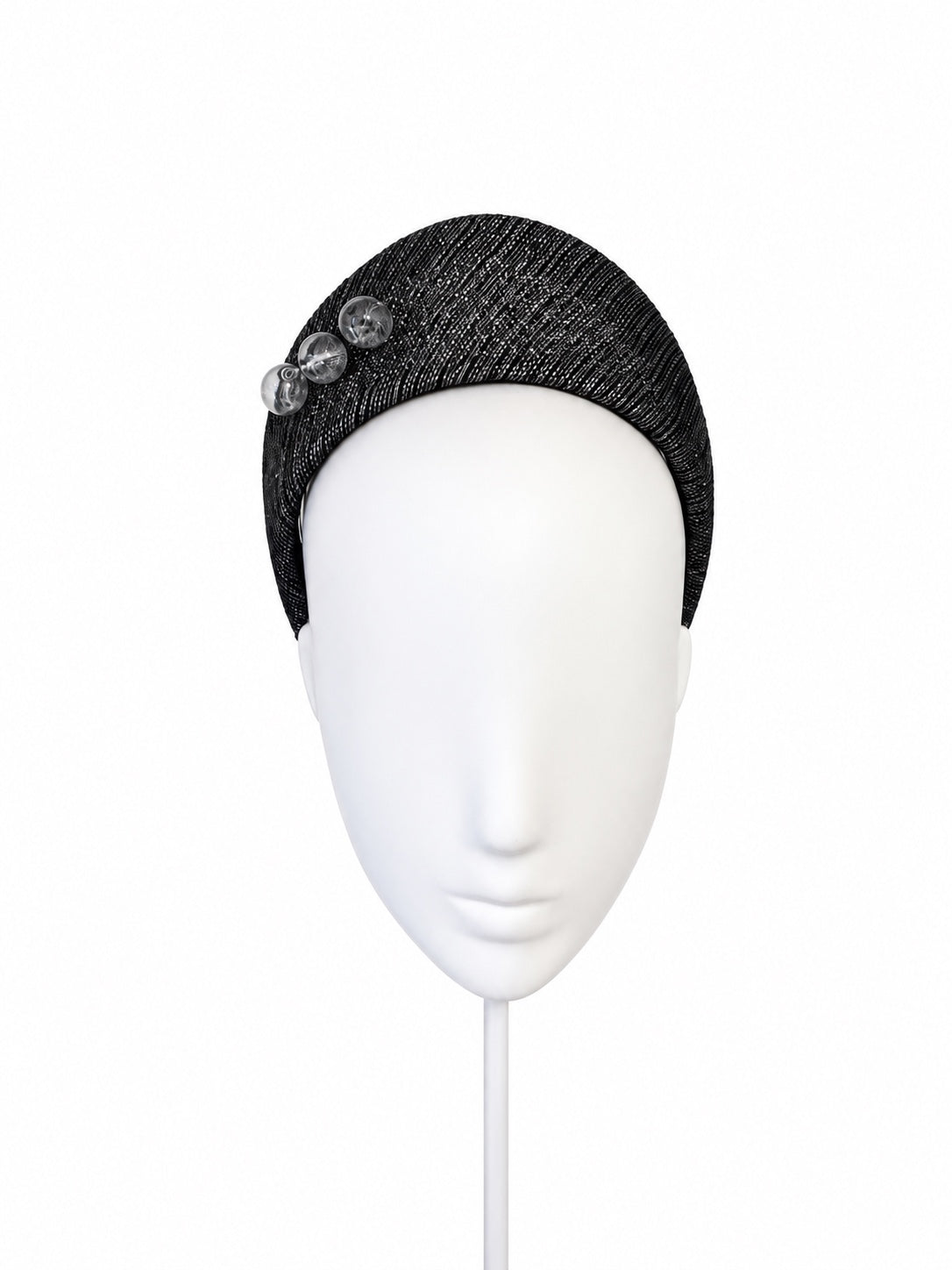 Rialto black crown with Murano glass beads, angled mannequin view