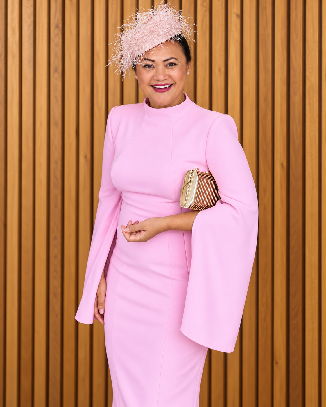 Frange di Luce blush textured pillbox hat by Rachel Sañado, view 2