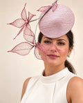Le Jardin d’Avril pink, red and silver floral percher fascinator by Rachel Sañado, view 2