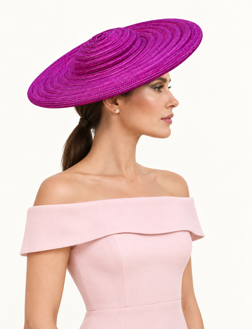 Cerchi di Luce Amalfi magenta saucer fascinator by Rachel Sañado, view 3