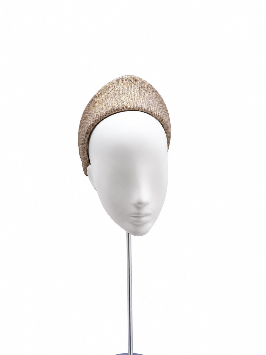 Rialto gold metallic Lurex-threaded sinamay crown, front mannequin view