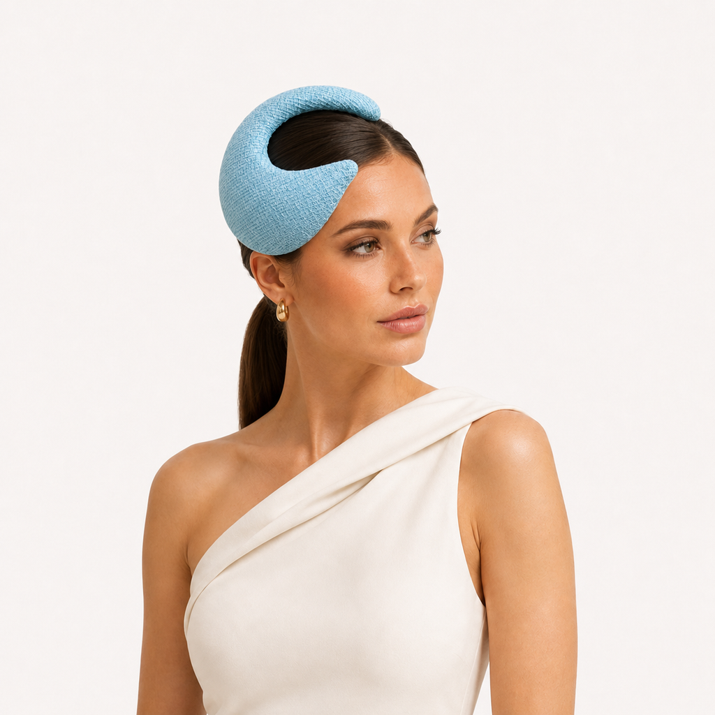 Onda Ionica pale aqua sculptural wave fascinator by Rachel Sañado, view 2