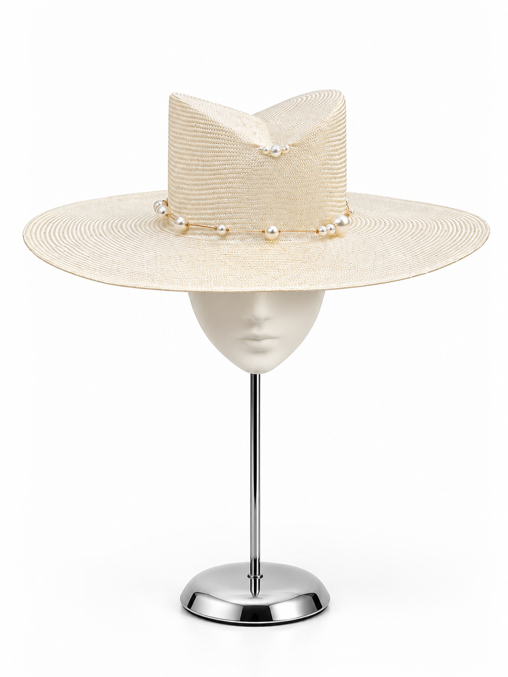 Bianco di Navagio ivory pearl-beaded wide-brim hat by Rachel Sañado, view 2