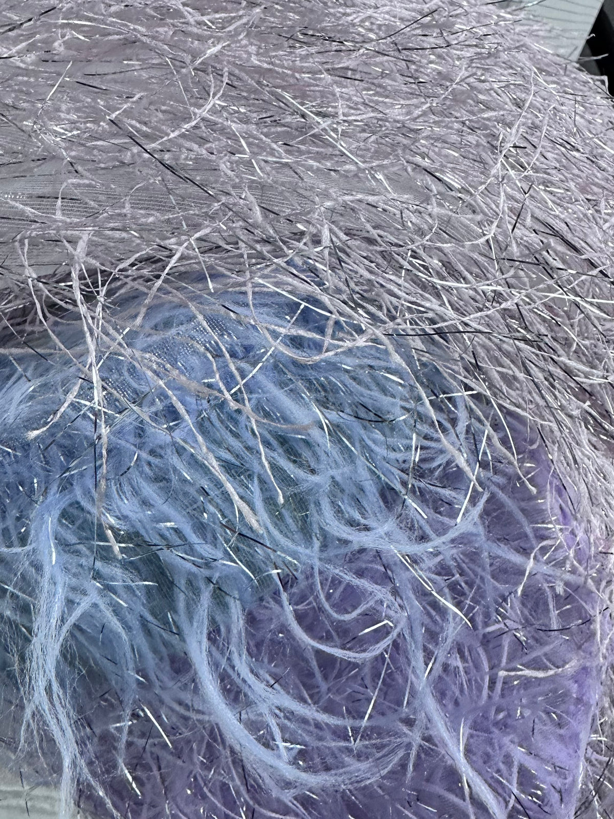 Frange di Luce soft blue-grey textured pillbox hat with silver Lurex highlights