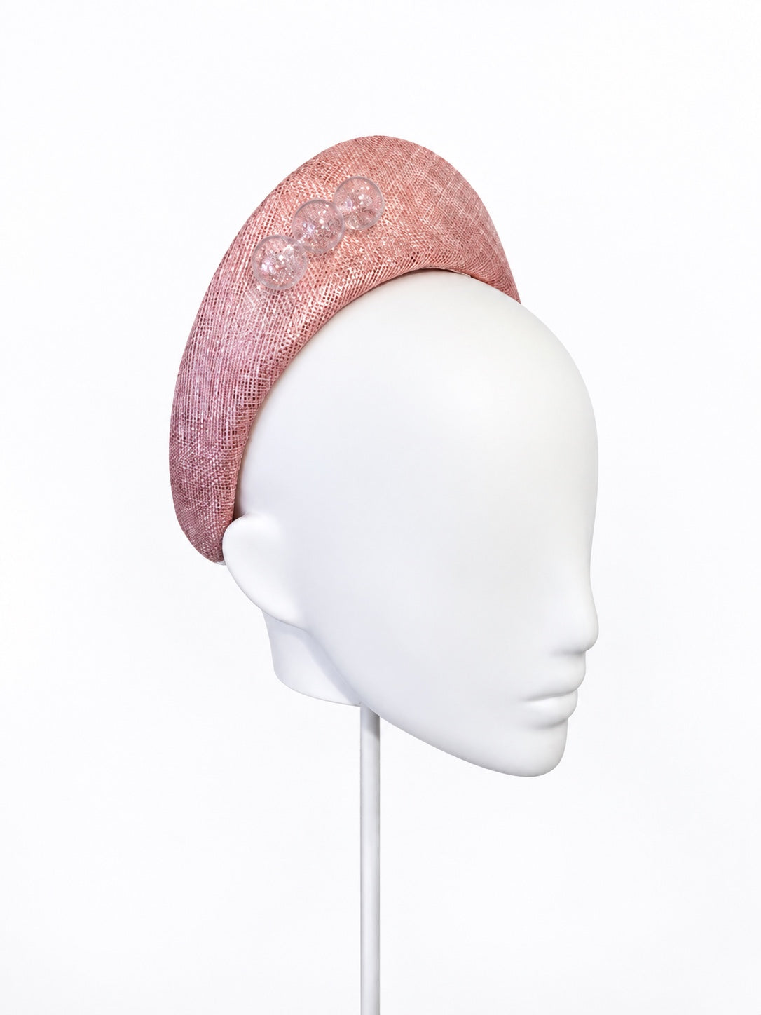 Rialto blush crown with Murano glass beads, angled mannequin view