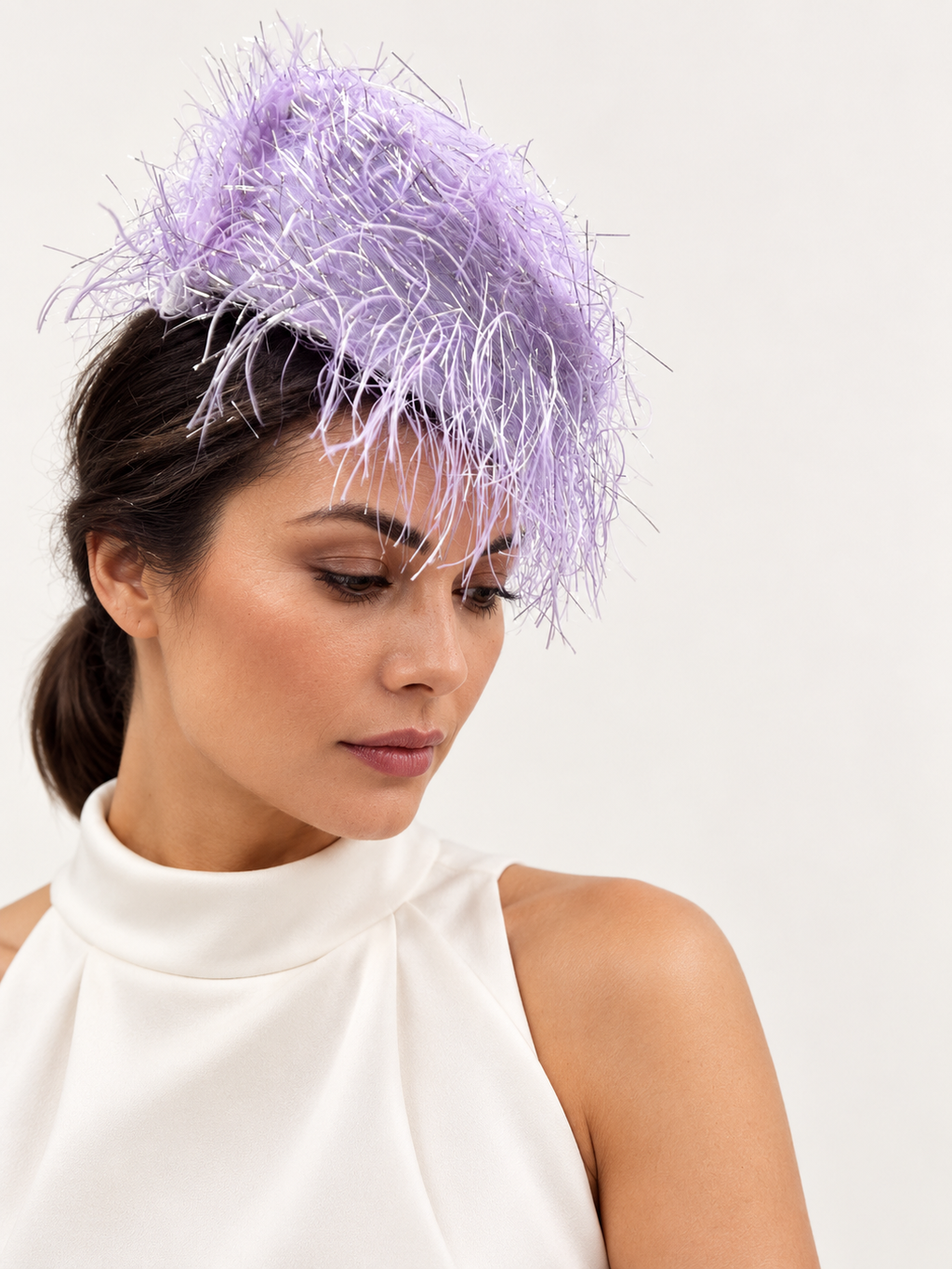 Frange di Luce lilac textured pillbox hat by Rachel Sañado, view 1