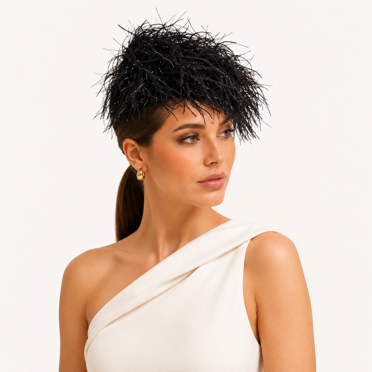 Frange di Luce black textured pillbox hat by Rachel Sañado, view 3