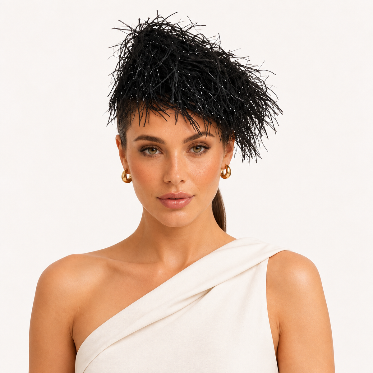 Frange di Luce black textured pillbox hat by Rachel Sañado, view 1