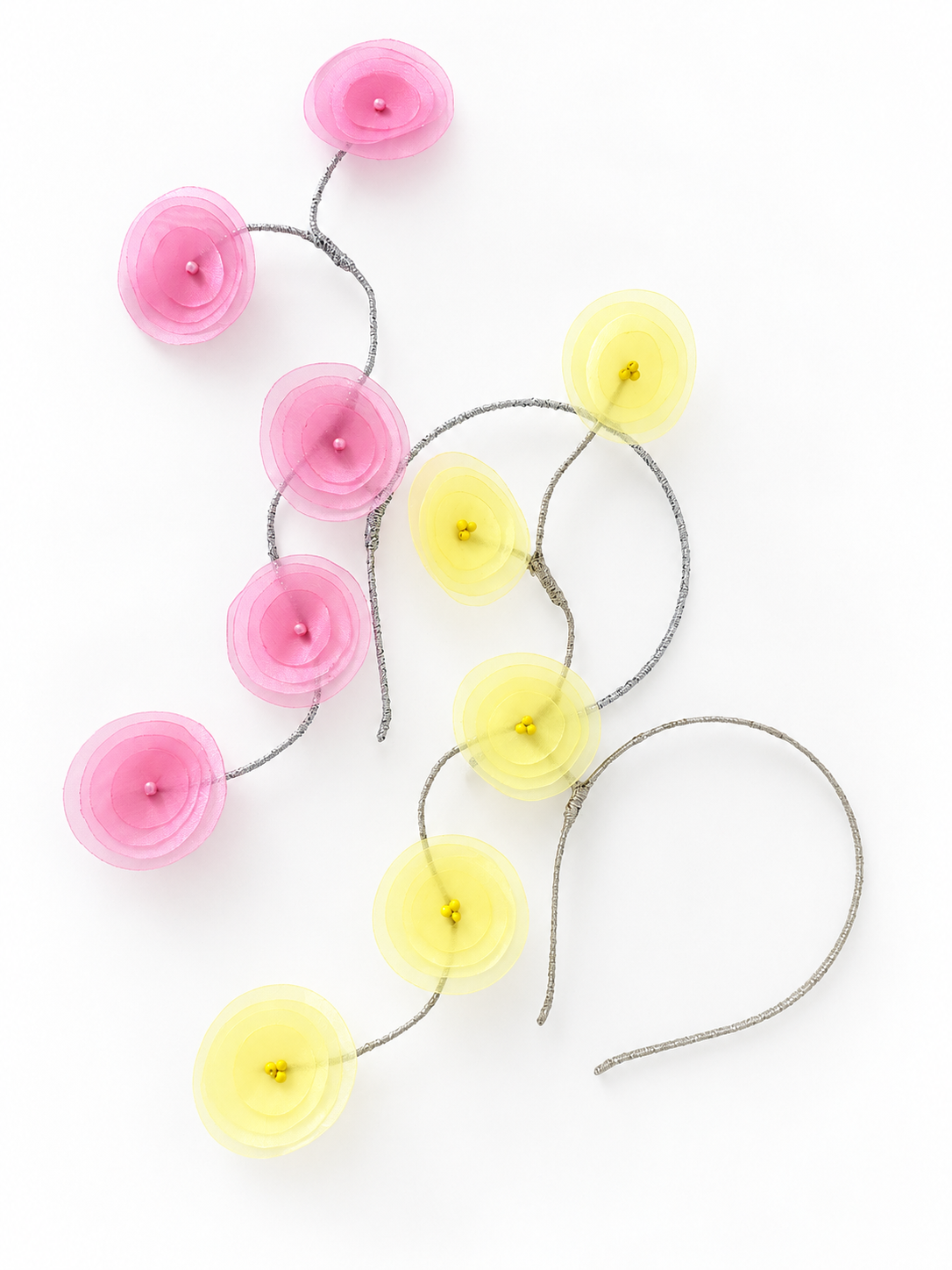 Ricordo di Positano lemon organza floral headband by Rachel Sañado, view 4