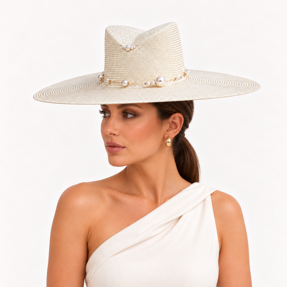 Bianco di Navagio ivory pearl-beaded wide-brim hat by Rachel Sañado, view 3