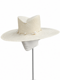 Bianco di Navagio ivory pearl-beaded wide-brim hat by Rachel Sañado, view 1
