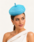 Onda Azzurra aqua spiral pillbox fascinator by Rachel Sañado, view 3