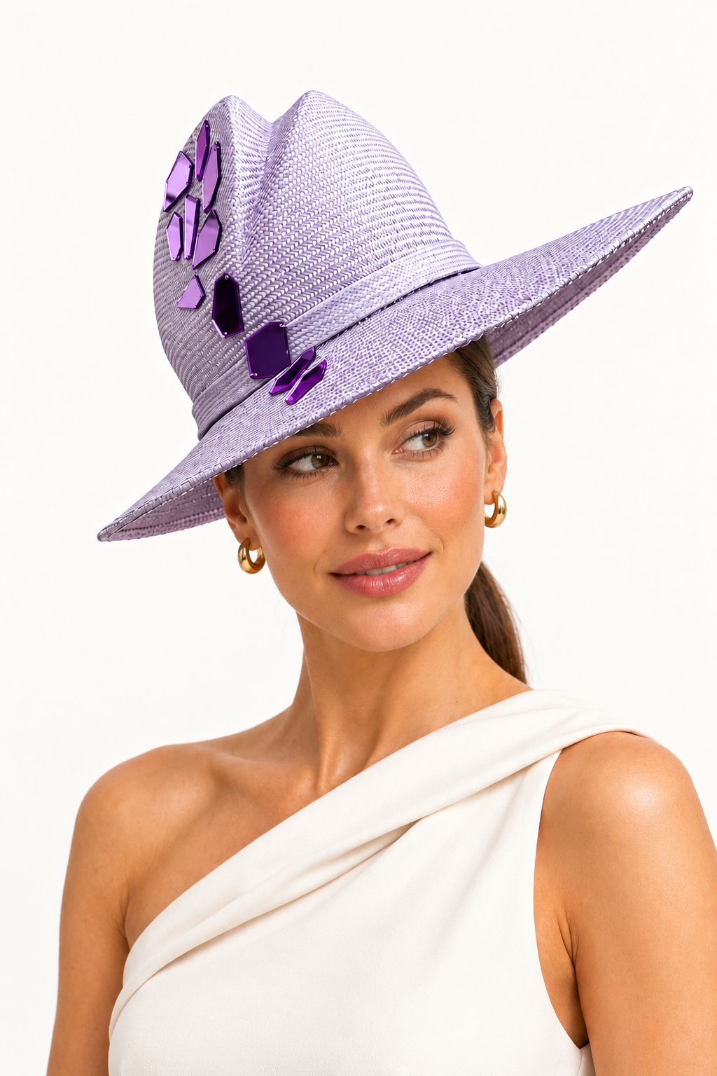 Riflessi di Positano lilac crystal wide-brim hat by Rachel Sañado, view 2