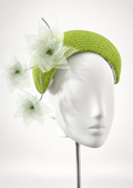 Verde in Fiore lime green floral crescent fascinator by Rachel Sañado, view 2