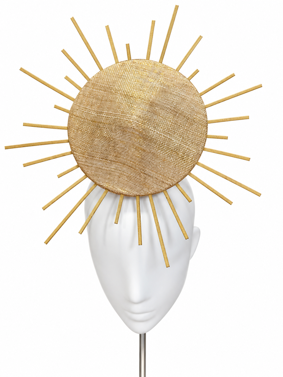 Soleil du Plongeur gold sunburst disc fascinator by Rachel Sañado, view 1