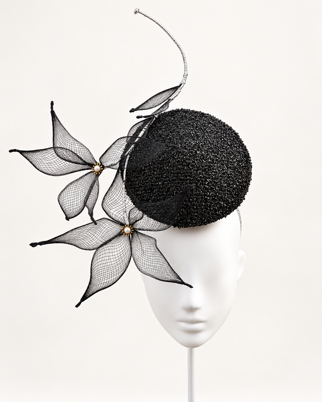 Le Jardin d’Avril black floral percher fascinator by Rachel Sañado, view 2