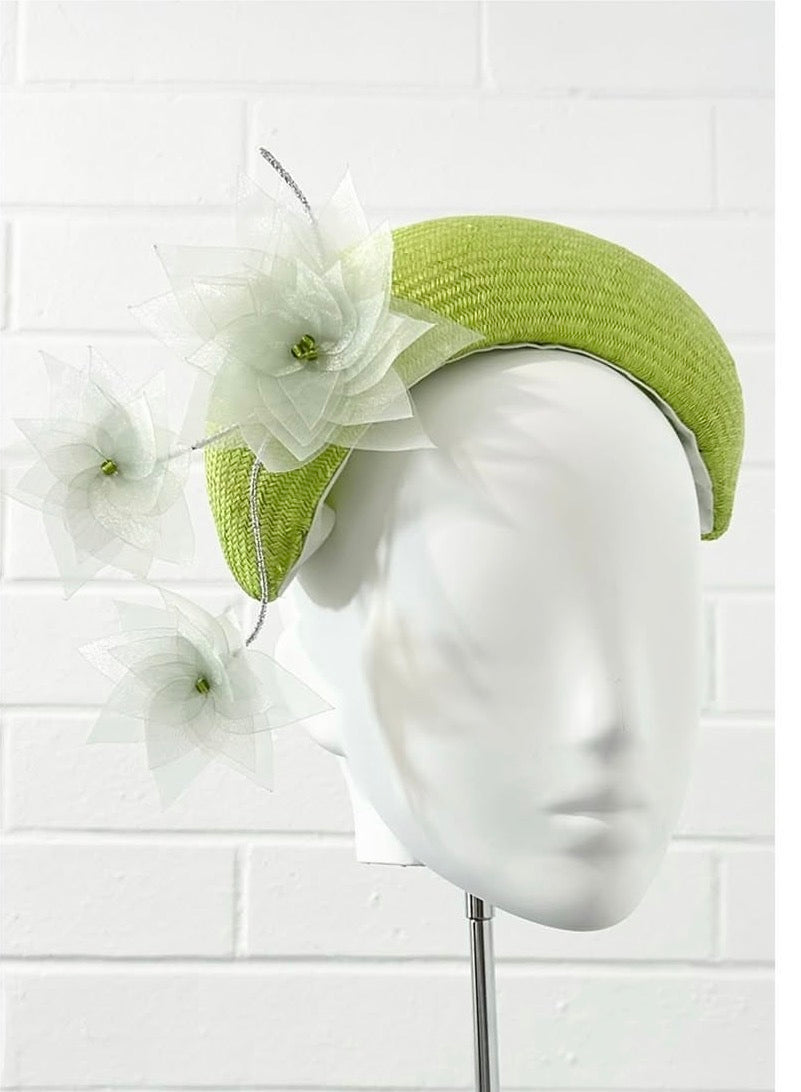 Verde in Fiore lime-green sculptural floral crescent headpiece