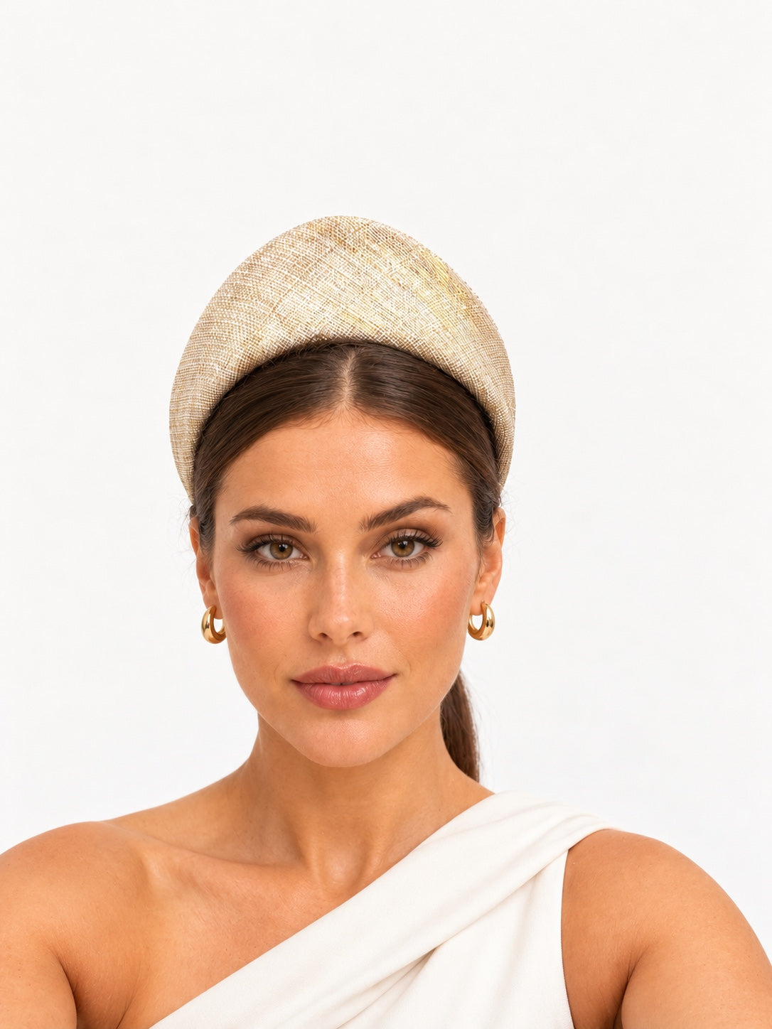 Gold Rialto crown worn by model