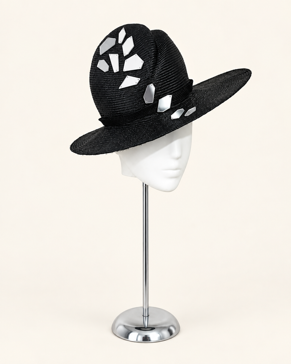 Riflessi di Positano Nero black Parisisal wide-brim hat with mirror embellishments
