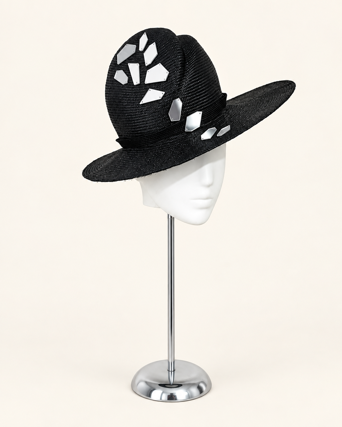 Riflessi di Positano Nero black Parisisal wide-brim hat with mirror embellishments