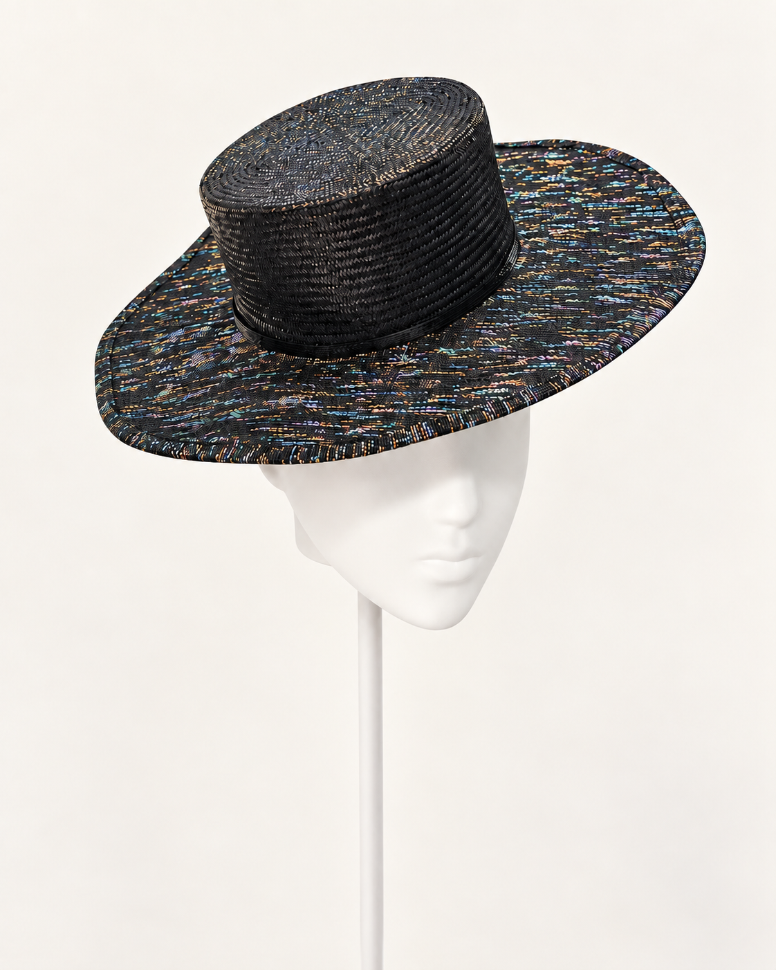 feux black boater — white mannequin studio photograph