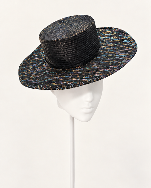 feux black boater — white mannequin studio photograph